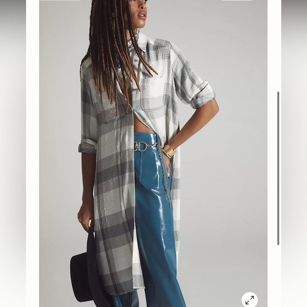 PILCRO x ANTHROPOLOGIE Side Slit Maxi Tunic Button Down Shirt small